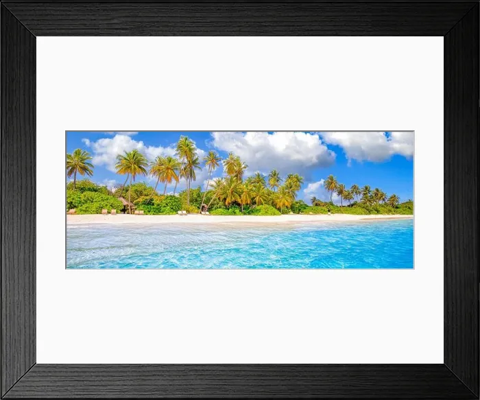 Framed Print : Maldives island beach. Tropical landscape of summer scenery, white sand with palm trees. Luxury travel vacation destination. Exotic beach landscape Framed Print : Maldives island beach. Tropical landscape of summer scenery, white sand with palm trees. Luxury travel vacation destination. Exotic beach landscape