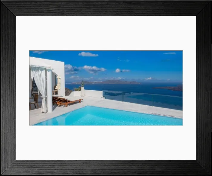 Framed Print : Greek island of Santorini. Amazing travel panorama, white houses, stairs and flowers on the streets. Idyllic summer vacation, urban landscape, tourism Framed Print : Greek island of Santorini. Amazing travel panorama, white houses, stairs and flowers on the streets. Idyllic summer vacation, urban landscape, tourism