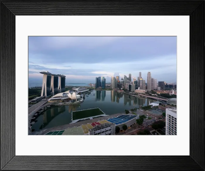 Framed Print : Panorama of Singapore business district skyline and Singapore skyscraper in night at Marina Bay, Singapore Framed Print : Panorama of Singapore business district skyline and Singapore skyscraper in night at Marina Bay, Singapore