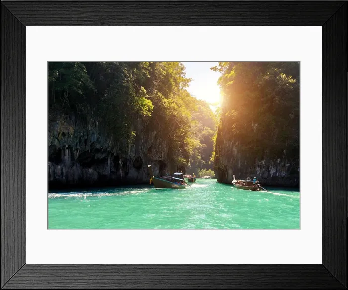 Framed Print : Beautiful landscape of rocks mountain and crystal clear sea with longtail boat at Phuket, Thailand. Summer, Travel, Vacation, Holiday concept Framed Print : Beautiful landscape of rocks mountain and crystal clear sea with longtail boat at Phuket, Thailand. Summer, Travel, Vacation, Holiday concept