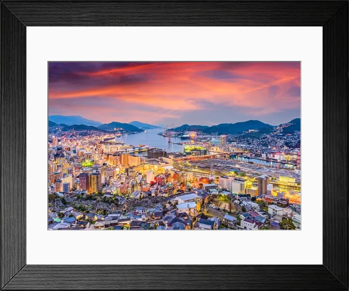 Framed Print : Nagasaki, Japan skyline at dusk Framed Print : Nagasaki, Japan skyline at dusk