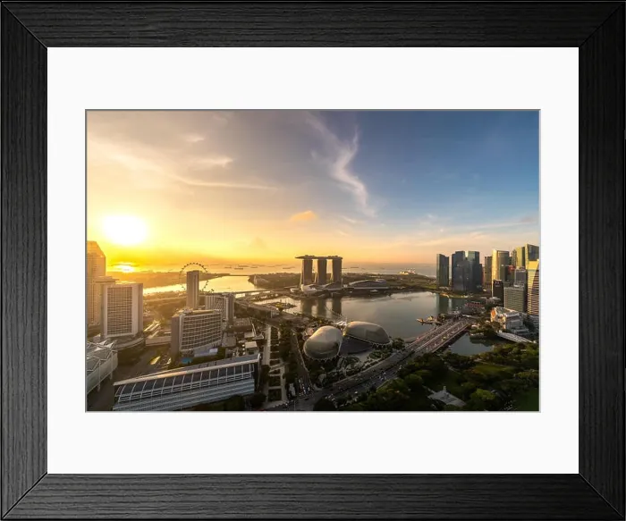 Framed Print : Aerial view of Singapore business district and city during sunrise in Singapore, Asia Framed Print : Aerial view of Singapore business district and city during sunrise in Singapore, Asia