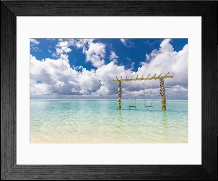Framed Print : Exotic tropical paradise swings over crystal clear turquoise blue ocean sea water landscape seascape. Luxury summer travel, moody beach view Framed Print : Exotic tropical paradise swings over crystal clear turquoise blue ocean sea water landscape seascape. Luxury summer travel, moody beach view