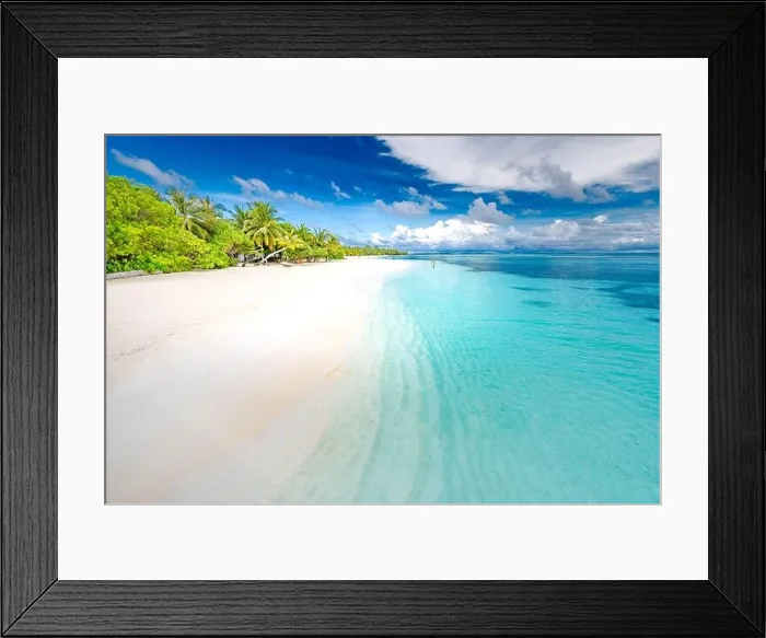 Framed Print : Paradise island concept. Tropical beach landscape, calm beach waves, surf concept. Palm trees and amazing blue sea. Summer travel vacation scenery Framed Print : Paradise island concept. Tropical beach landscape, calm beach waves, surf concept. Palm trees and amazing blue sea. Summer travel vacation scenery