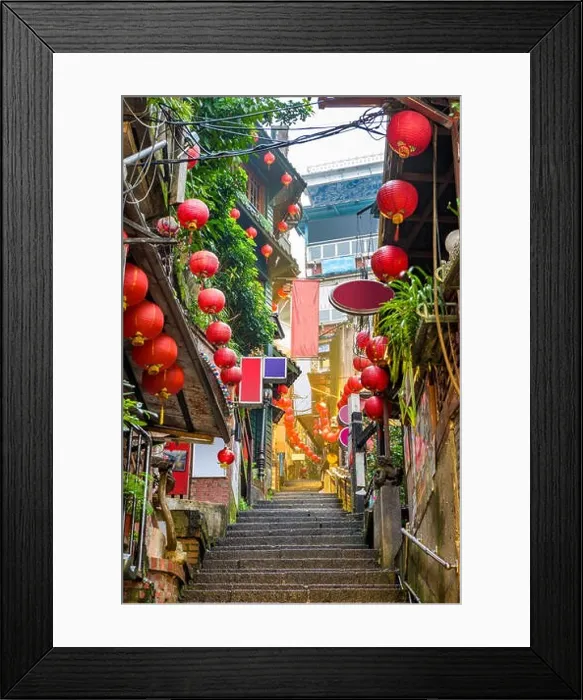 Framed Print : Jiufen, Taiwan at the landmark alleyway and steps Framed Print : Jiufen, Taiwan at the landmark alleyway and steps