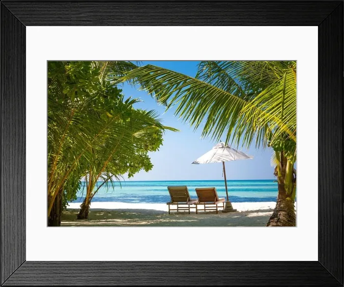 Framed Print : Tranquil scenery, relaxing beach, tropical landscape design. Summer vacation travel holiday design. Luxury holiday, loungers under umbrella and palms Framed Print : Tranquil scenery, relaxing beach, tropical landscape design. Summer vacation travel holiday design. Luxury holiday, loungers under umbrella and palms