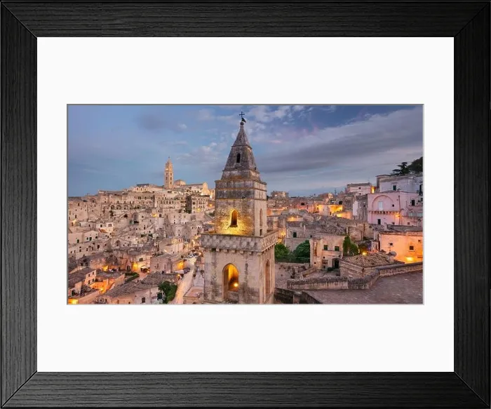Framed Print : Matera, Italy. Cityscape aerial image of medieval city of Matera, Basilicata Italy at beautiful summer sunset Framed Print : Matera, Italy. Cityscape aerial image of medieval city of Matera, Basilicata Italy at beautiful summer sunset