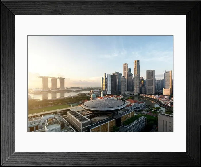 Framed Print : Panorama of Singapore business district skyline and Singapore skyscraper with Supreme Court in morning at Marina Bay, Singapore Framed Print : Panorama of Singapore business district skyline and Singapore skyscraper with Supreme Court in morning at Marina Bay, Singapore