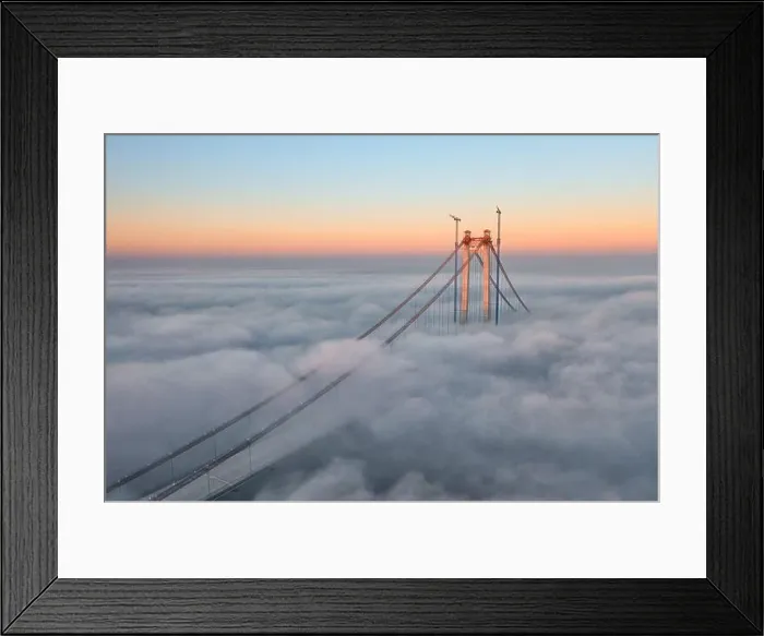 Framed Print : Panoramic aerial drone view from above of the suspended bridge over danube river, under construction, between Braila and Tulcea cities in Romania Framed Print : Panoramic aerial drone view from above of the suspended bridge over danube river, under construction, between Braila and Tulcea cities in Romania