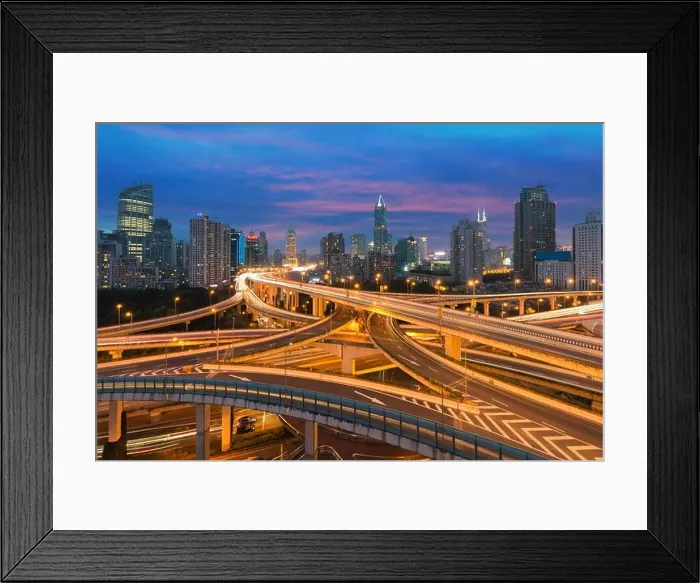 Framed Print : Beautiful Shanghai city with interchange overpass at nightfall in Shanghai, China Framed Print : Beautiful Shanghai city with interchange overpass at nightfall in Shanghai, China