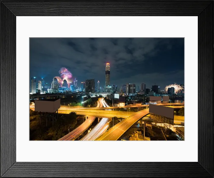 Framed Print : Night view 2018 new year celebration with skyscraper in business district in Bangkok Thailand. Light show at Magnolias Ratchaprasong in Bangkok, Thail Framed Print : Night view 2018 new year celebration with skyscraper in business district in Bangkok Thailand. Light show at Magnolias Ratchaprasong in Bangkok, Thail