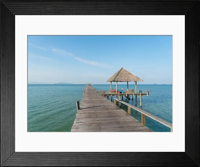 Framed Print : Wooden pier with boat in Phuket, Thailand. Summer, Travel, Vacation and Holiday concept Framed Print : Wooden pier with boat in Phuket, Thailand. Summer, Travel, Vacation and Holiday concept