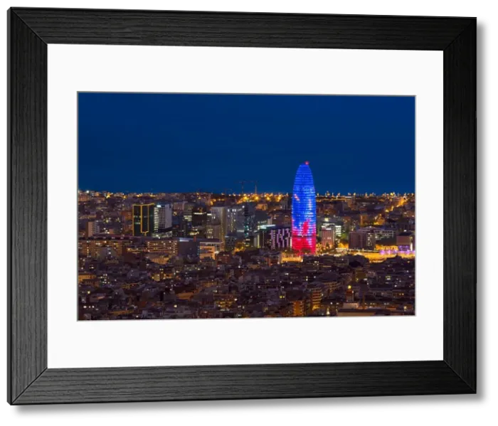 Framed Print : Scenic aerial view of Barcelona city skyscraper and skyline at night in Barcelona, Spain Framed Print : Scenic aerial view of Barcelona city skyscraper and skyline at night in Barcelona, Spain