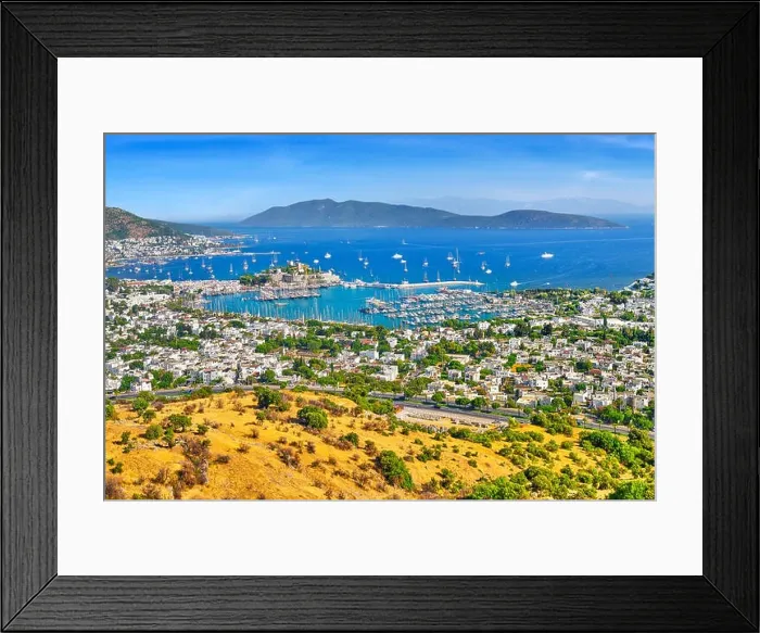 Framed Print : Landscape view of Bodrum harbor and castle, Turkey Framed Print : Landscape view of Bodrum harbor and castle, Turkey
