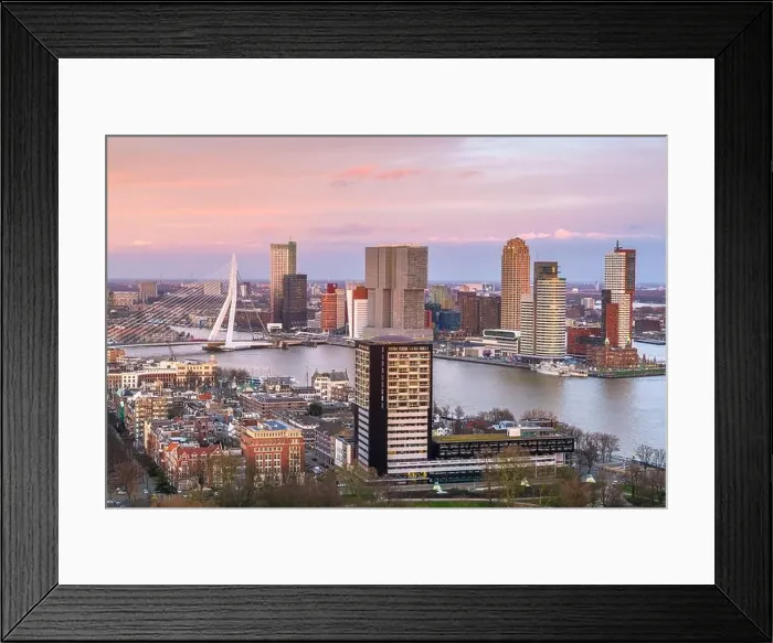 Framed Print : Rotterdam, Netherlands, city skyline over the Nieuwe Maas River at twilight Framed Print : Rotterdam, Netherlands, city skyline over the Nieuwe Maas River at twilight