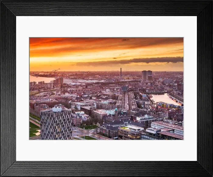 Framed Print : Rotterdam, Netherlands, cityscape towards the borough of Delfshaven at twilight Framed Print : Rotterdam, Netherlands, cityscape towards the borough of Delfshaven at twilight