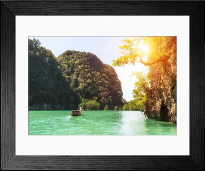 Framed Print : Beautiful landscape of rocks mountain and crystal clear sea with longtail boat at Phuket, Thailand. Summer, Travel, Vacation, Holiday concept Framed Print : Beautiful landscape of rocks mountain and crystal clear sea with longtail boat at Phuket, Thailand. Summer, Travel, Vacation, Holiday concept