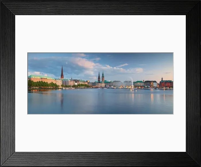 Framed Print : Hamburg, Germany. Panoramic cityscape image of Hamburg skyline during sunset