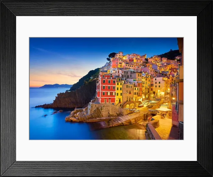 Framed Print : Riomaggiore at evening dusk, Cinque Terre, Liguria, Italy