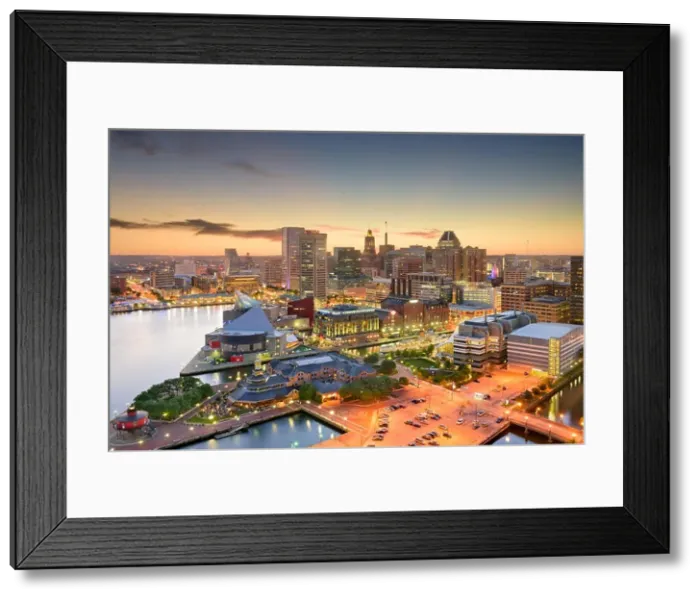 Framed Print : Baltimore, Maryland, USA inner harbor and downtown skyline at dusk Framed Print : Baltimore, Maryland, USA inner harbor and downtown skyline at dusk