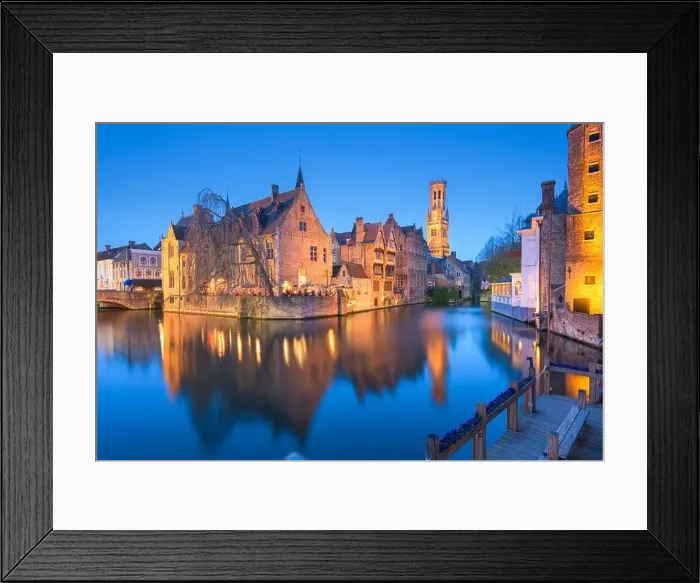 Framed Print : Bruges, Belgium night scene on the Rozenhoedkaai River Framed Print : Bruges, Belgium night scene on the Rozenhoedkaai River