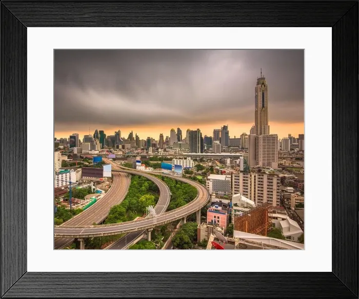Framed Print : Bangkok, Thailand urban cityscape and office towers at dusk Framed Print : Bangkok, Thailand urban cityscape and office towers at dusk
