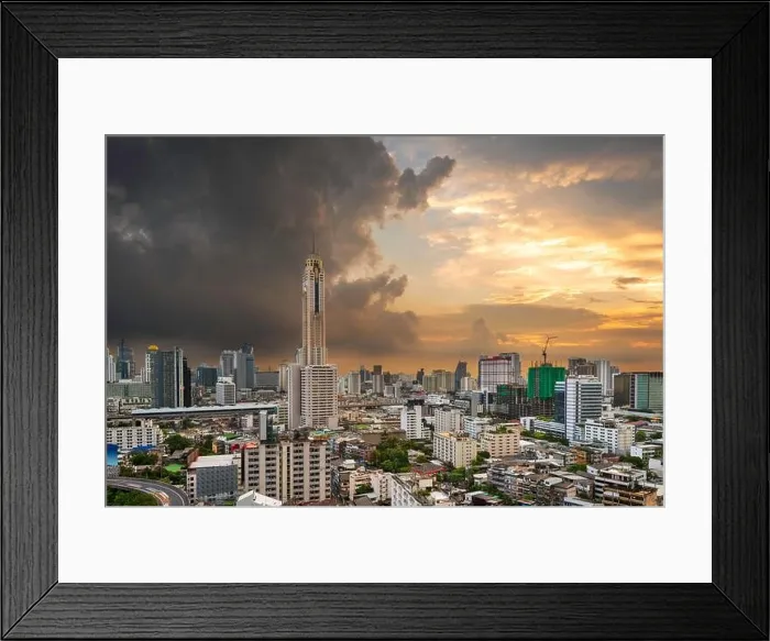 Framed Print : Bangkok, Thailand urban cityscape and office towers at dusk Framed Print : Bangkok, Thailand urban cityscape and office towers at dusk