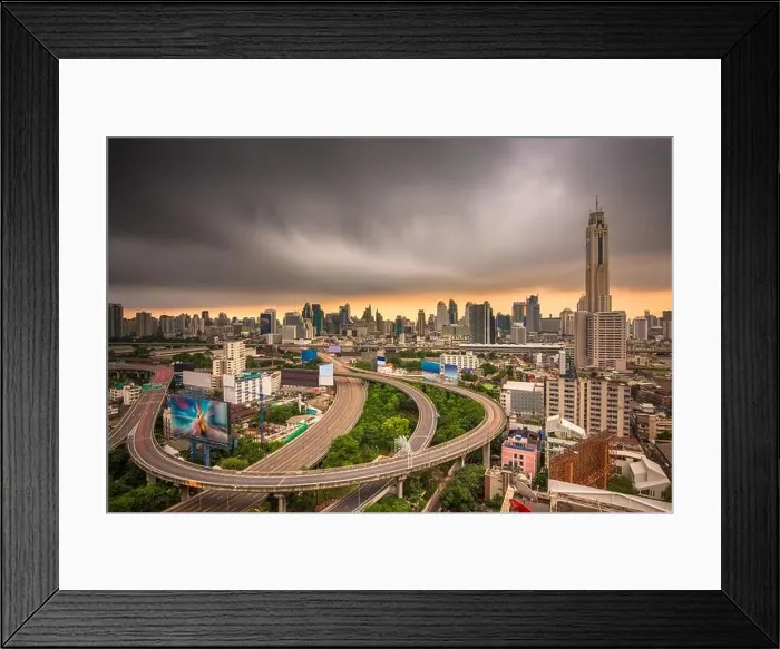 Framed Print : Bangkok, Thailand urban cityscape and office towers at dusk Framed Print : Bangkok, Thailand urban cityscape and office towers at dusk