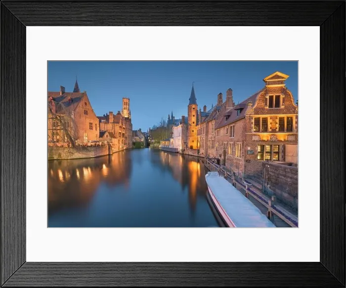 Framed Print : Bruges, Belgium night scene on the Rozenhoedkaai River Framed Print : Bruges, Belgium night scene on the Rozenhoedkaai River