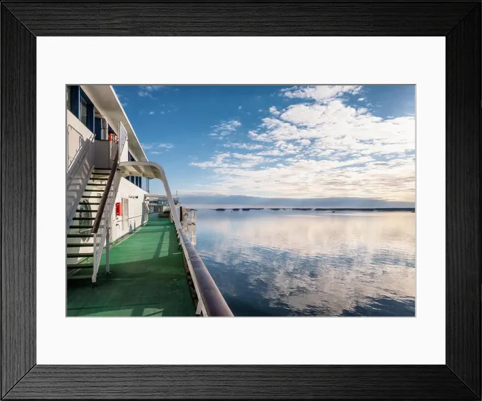 Framed Print : Scenic sea landscape with reflection and sunny day at ship deck in Gulf Of Finland Framed Print : Scenic sea landscape with reflection and sunny day at ship deck in Gulf Of Finland