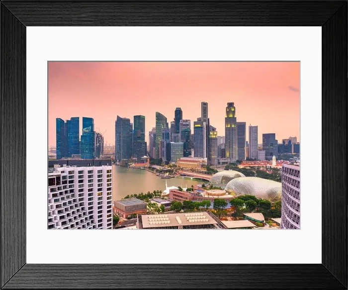 Framed Print : The city skyline of Singapore over the Marina during dusk Framed Print : The city skyline of Singapore over the Marina during dusk