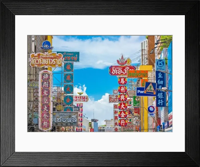 Framed Print : BANGKOK, THAILAND - SEPTEMBER 27, 2015: Colorful signs line Yaowarat Road in the Chinatown district of Bangkok Framed Print : BANGKOK, THAILAND - SEPTEMBER 27, 2015: Colorful signs line Yaowarat Road in the Chinatown district of Bangkok