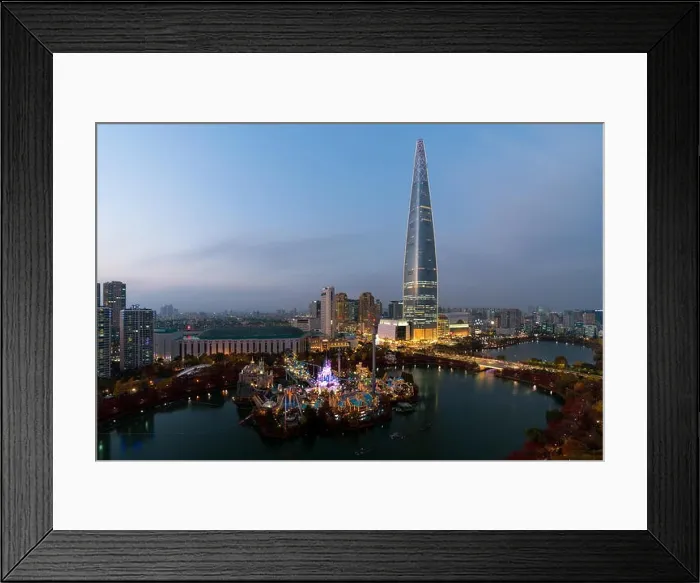 Framed Print : South Korea skyline of Seoul, The best view of South Korea with Lotte world mall at Jamsil in Seoul Framed Print : South Korea skyline of Seoul, The best view of South Korea with Lotte world mall at Jamsil in Seoul