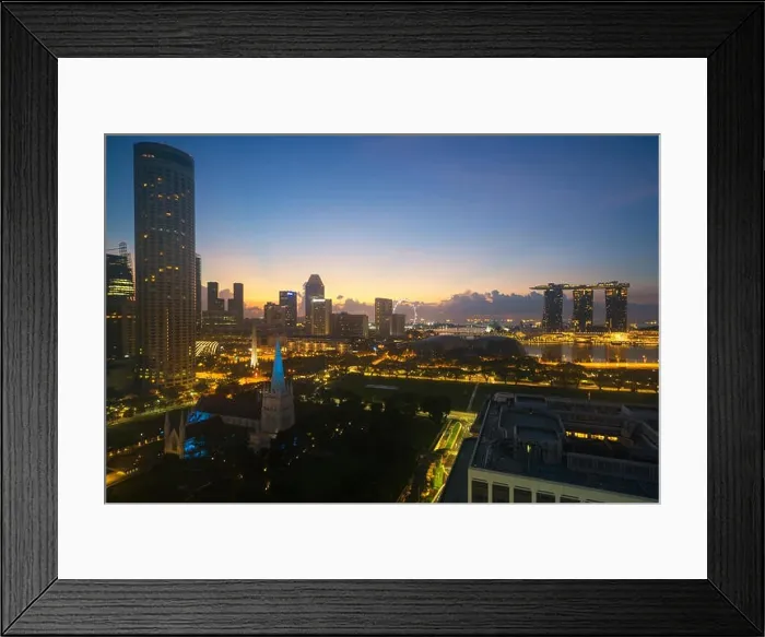 Framed Print : Singapore business district skyline before sunrise at Marina Bay, Singapore Framed Print : Singapore business district skyline before sunrise at Marina Bay, Singapore