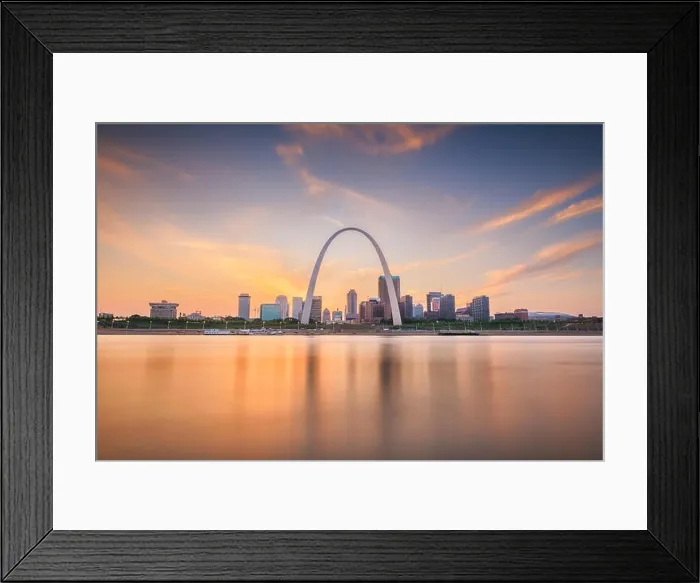Framed Print : St. Louis, Missouri, USA downtown cityscape on the Mississippi River at twilight Framed Print : St. Louis, Missouri, USA downtown cityscape on the Mississippi River at twilight
