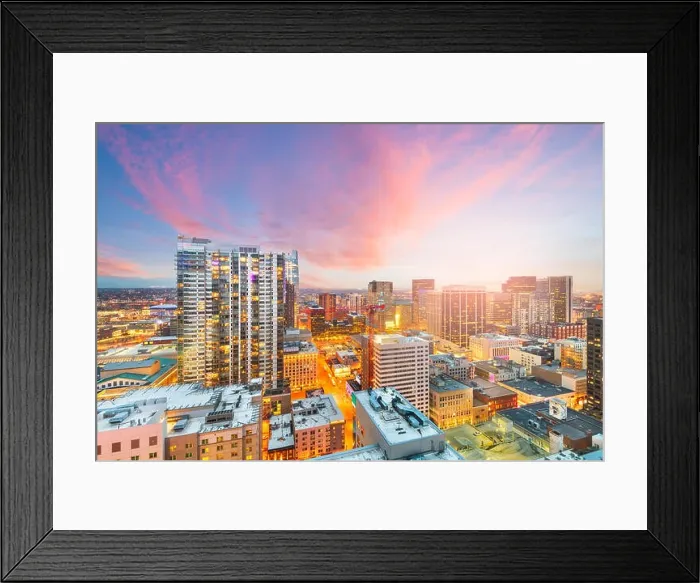 Framed Print : Denver, Colorado, USA downtown cityscape rooftop view at dusk Framed Print : Denver, Colorado, USA downtown cityscape rooftop view at dusk