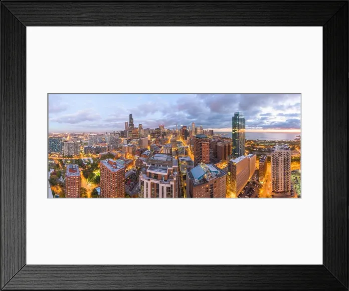 Framed Print : Chicago, Illinois, USA downtown city skyline from above at dusk Framed Print : Chicago, Illinois, USA downtown city skyline from above at dusk