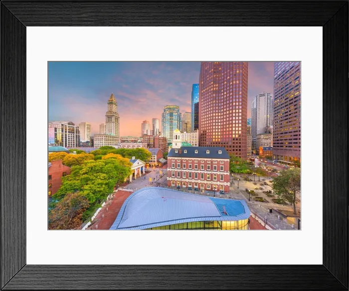 Framed Print : Boston, Massachusetts, USA downtown markets and cityscape at twilight Framed Print : Boston, Massachusetts, USA downtown markets and cityscape at twilight