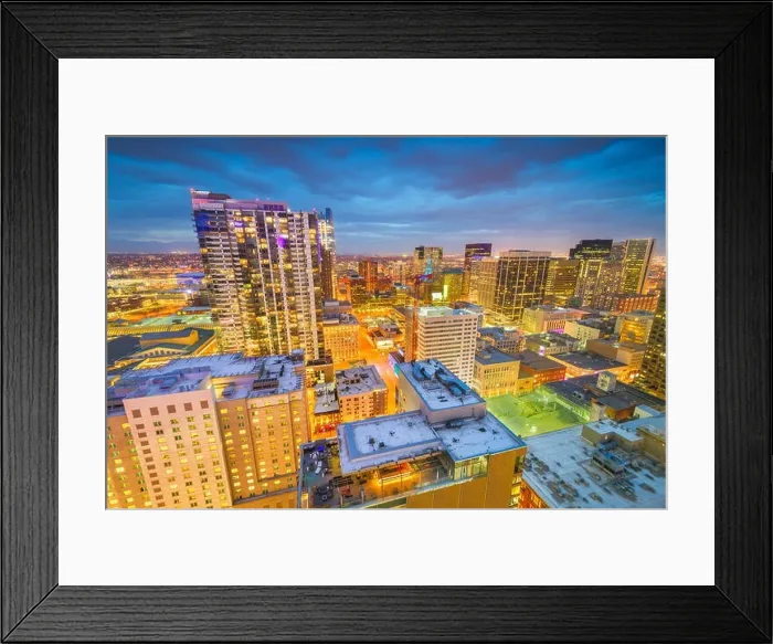 Framed Print : Denver, Colorado, USA downtown cityscape rooftop view at dusk Framed Print : Denver, Colorado, USA downtown cityscape rooftop view at dusk