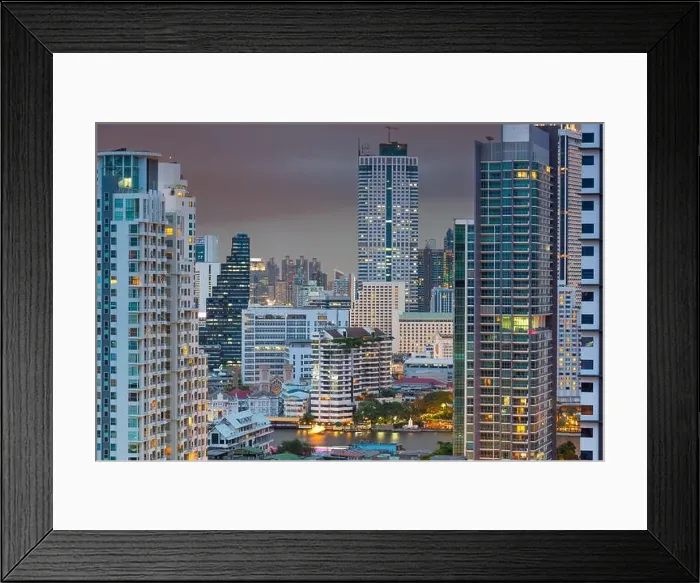 Framed Print : Bangkok, Thailand Dense Downtown Cityscape at Dusk Framed Print : Bangkok, Thailand Dense Downtown Cityscape at Dusk