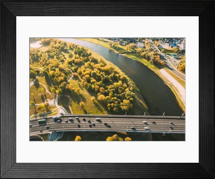 Framed Print : Mahiliou, Belarus. Aerial View Of Bridge over the Dnieper river In Mogilev. Aerial View Of Skyline In Autumn Day. Bird's-eye View Framed Print : Mahiliou, Belarus. Aerial View Of Bridge over the Dnieper river In Mogilev. Aerial View Of Skyline In Autumn Day. Bird's-eye View