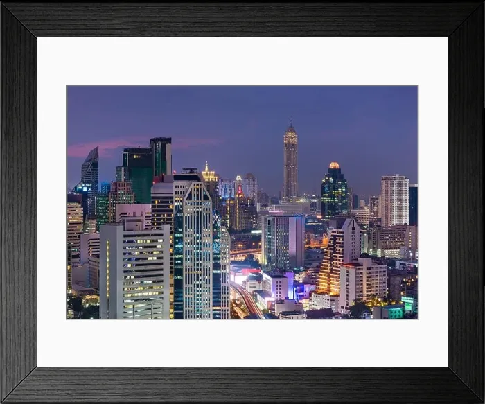 Framed Print : Bangkok, Thailand dense cityscape from above at dusk
