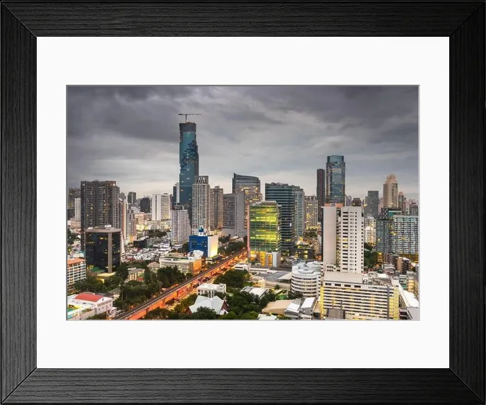 Framed Print : Bangkok, Thailand Cityscape from a Rooftop at Dusk Framed Print : Bangkok, Thailand Cityscape from a Rooftop at Dusk