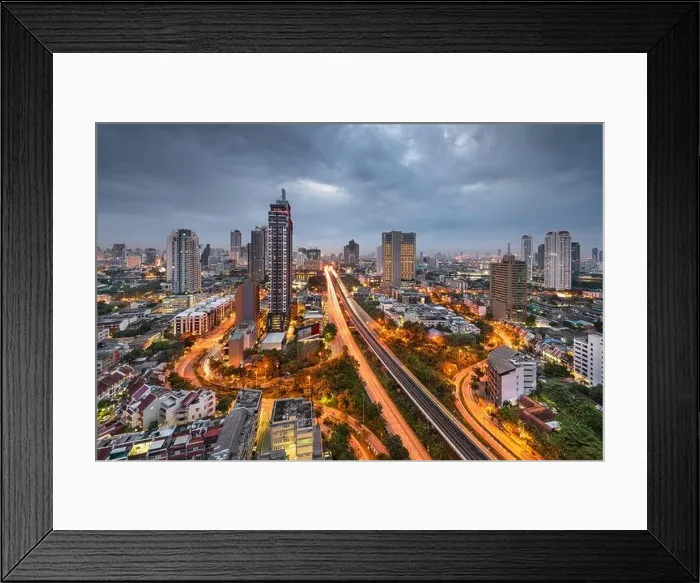 Framed Print : Bangkok, Thailand Cityscape from Above at Dusk Framed Print : Bangkok, Thailand Cityscape from Above at Dusk