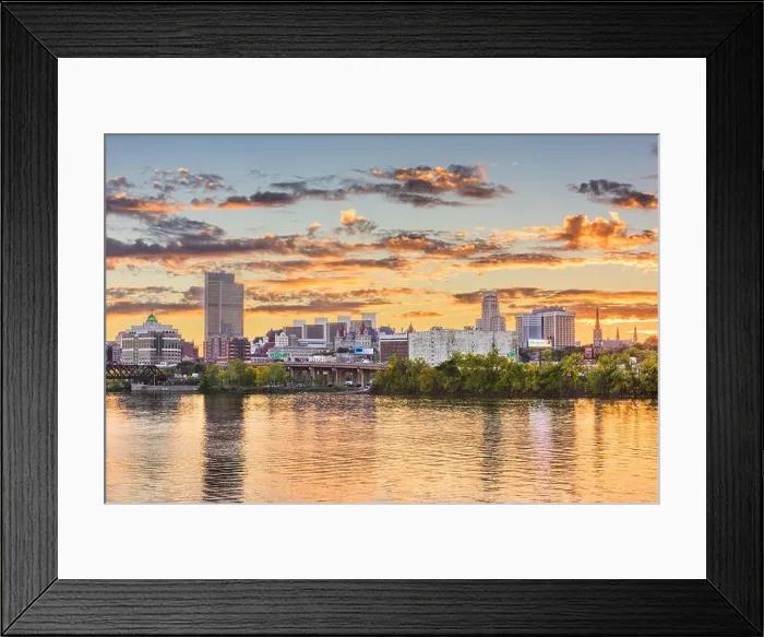 Framed Print : Albany, New York, USA skyline on the Hudson River at sunset Framed Print : Albany, New York, USA skyline on the Hudson River at sunset