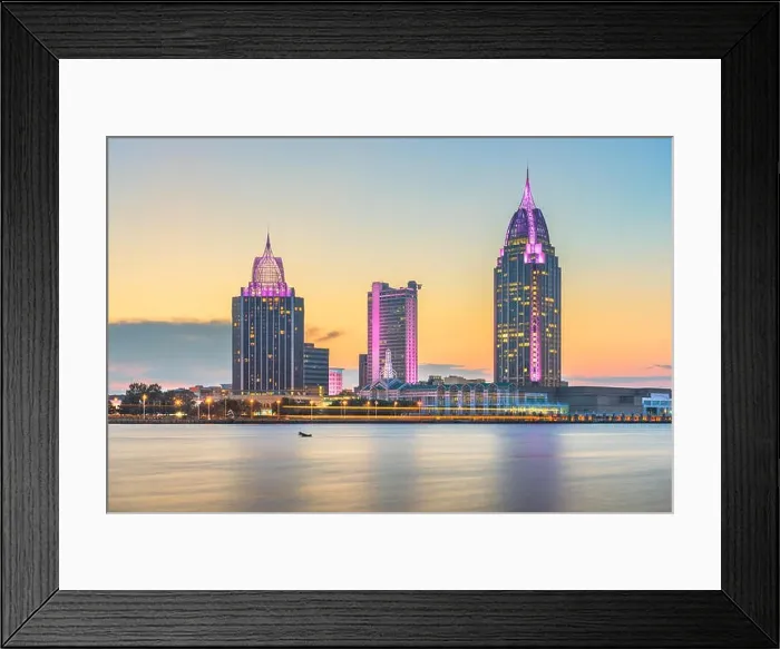 Framed Print : Mobile, Alabama, USA skyline on the river at dusk Framed Print : Mobile, Alabama, USA skyline on the river at dusk