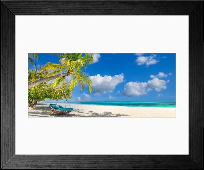 Framed Print : Tropical relax beach as summer island landscape with beach swing on palm, close to fantastic sea sand view. Amazing beach panorama vacation. Peaceful Framed Print : Tropical relax beach as summer island landscape with beach swing on palm, close to fantastic sea sand view. Amazing beach panorama vacation. Peaceful