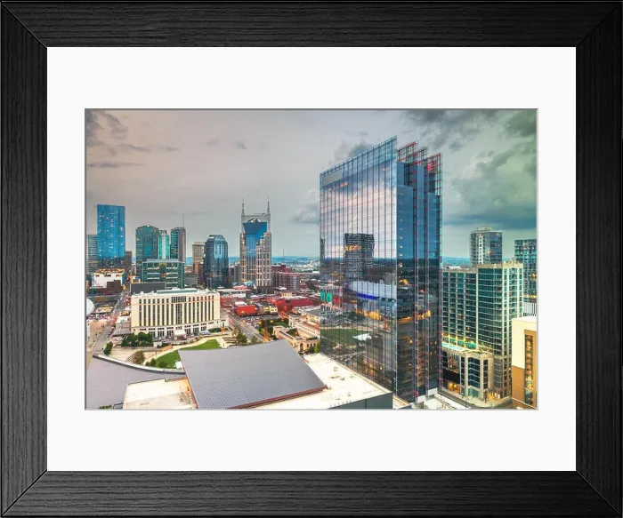 Framed Print : Nashville, Tennessee, USA downtown city skyline rooftop view at dusk Framed Print : Nashville, Tennessee, USA downtown city skyline rooftop view at dusk