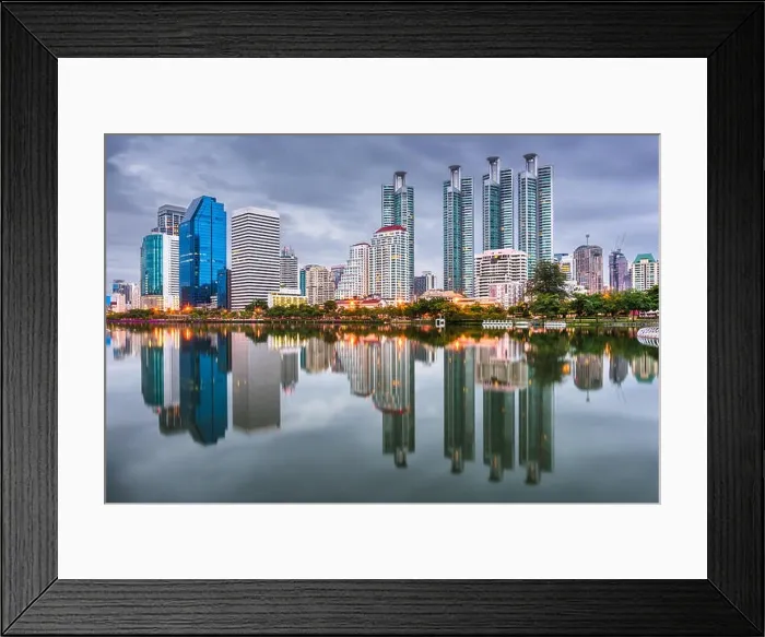 Framed Print : Bangkok, Thailand at Benjakiti Park at dusk Framed Print : Bangkok, Thailand at Benjakiti Park at dusk