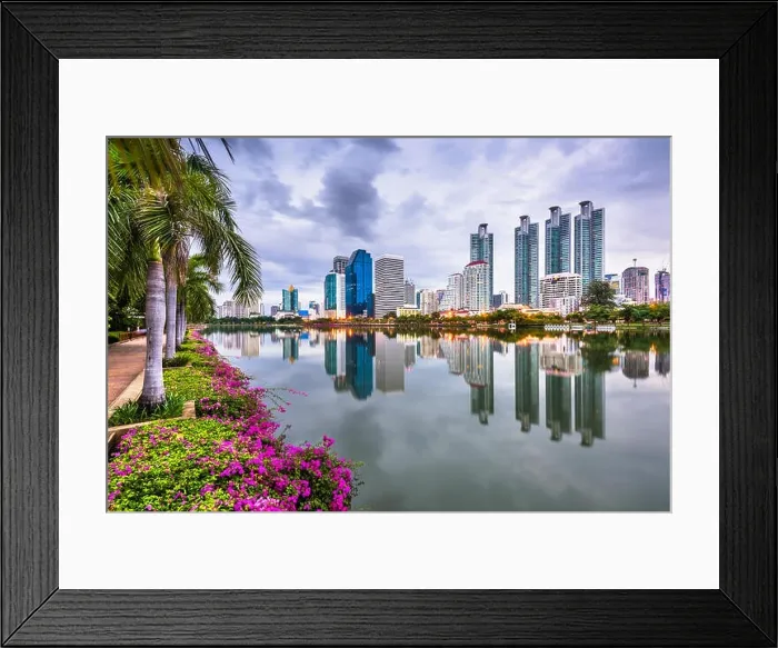 Framed Print : Bangkok, Thailand at Benjakiti Park at dusk Framed Print : Bangkok, Thailand at Benjakiti Park at dusk